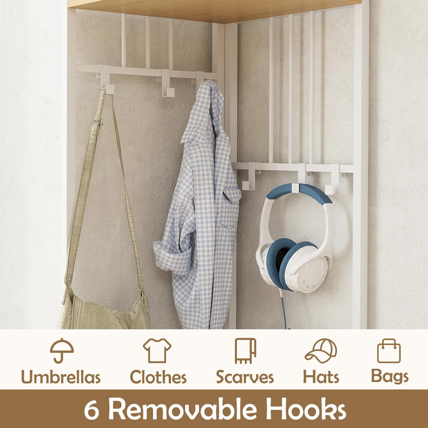 Corner Hall Tree 4 Tier Coat Rack with Storage Bench and Hooks
