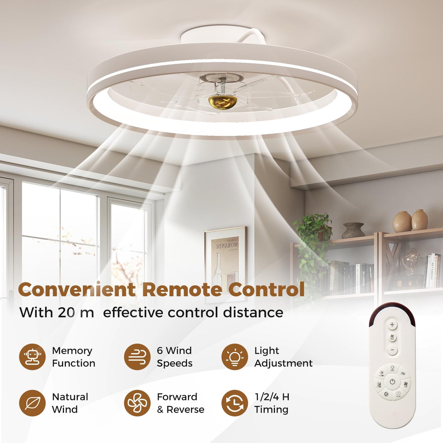 Giantex Ceiling Fan with Light and Remote 6 Fan Speeds 3 Color 3000-6500K Stepless Dimmable