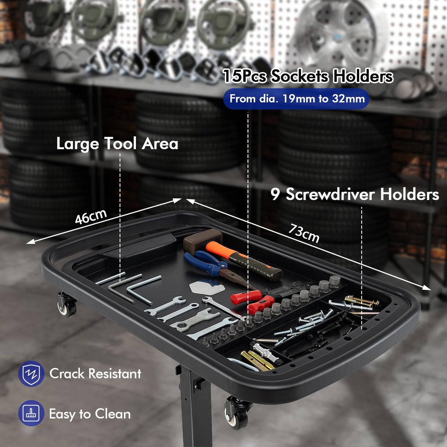 Height Adjustable Tool Cart with Detachable Top Tray