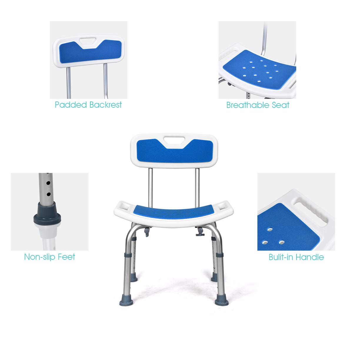 Shower Chair with Backrest and Handles