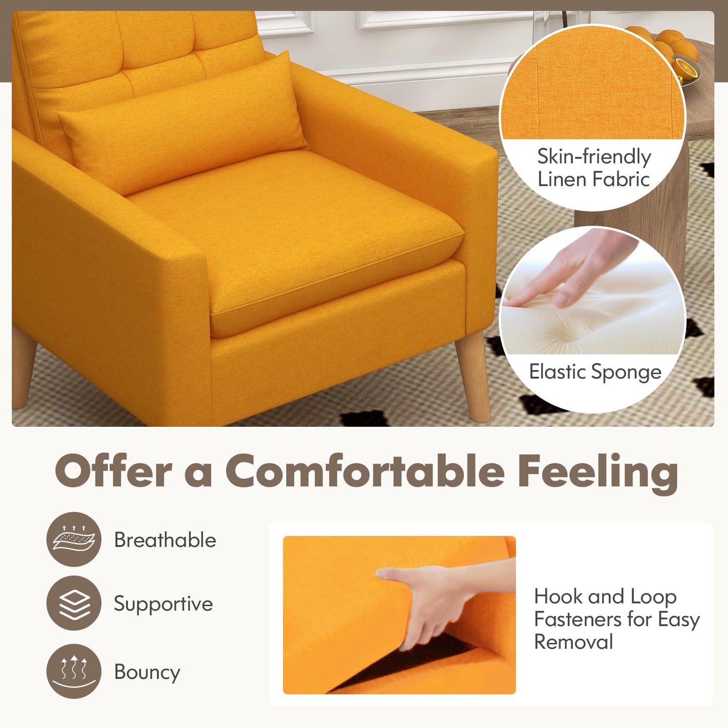 Mid-century Modern Accent Chair with Lumbar Pillow
