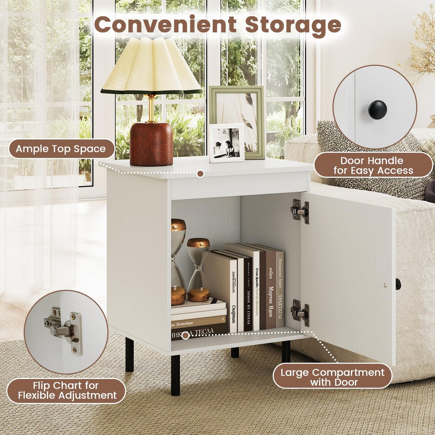 Wooden Nightstand End Sofa Side Table with Single Door Cabinet