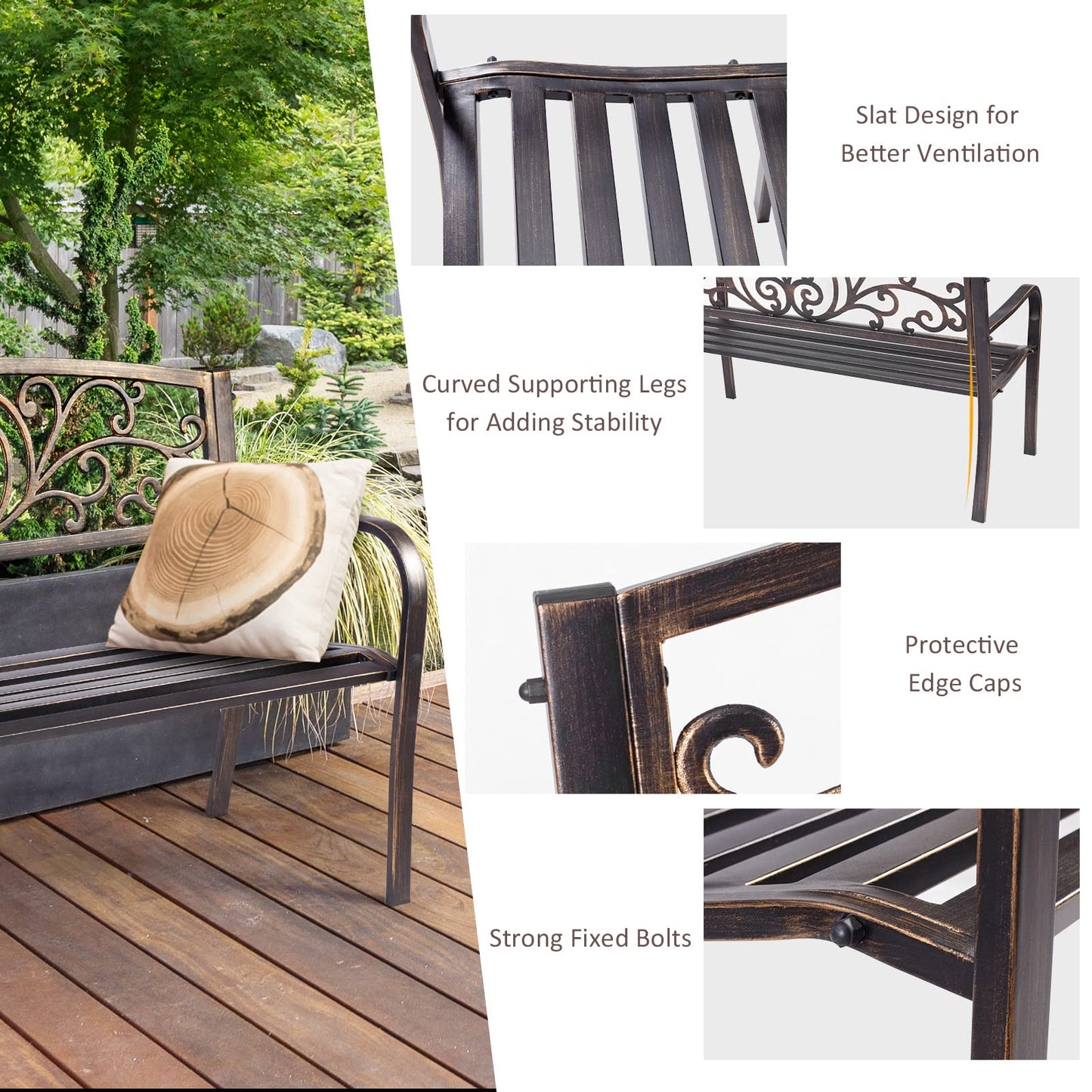 Butterfly Pattern 2 Seater Metal Frame Garden Bench