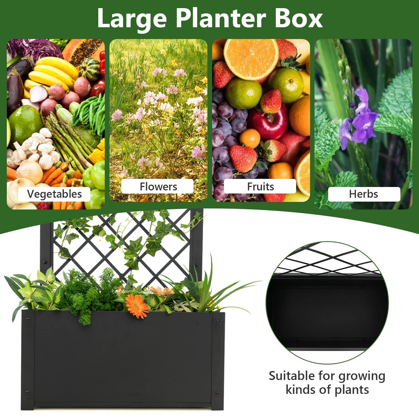 112CM Metal Planter Box with Trellis for Climbing Plants