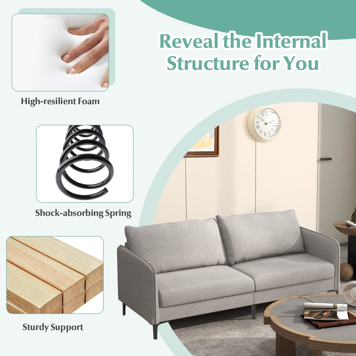 Modern Loveseat 3-Seater Upholstered Sofa with Washable Cushion Covers