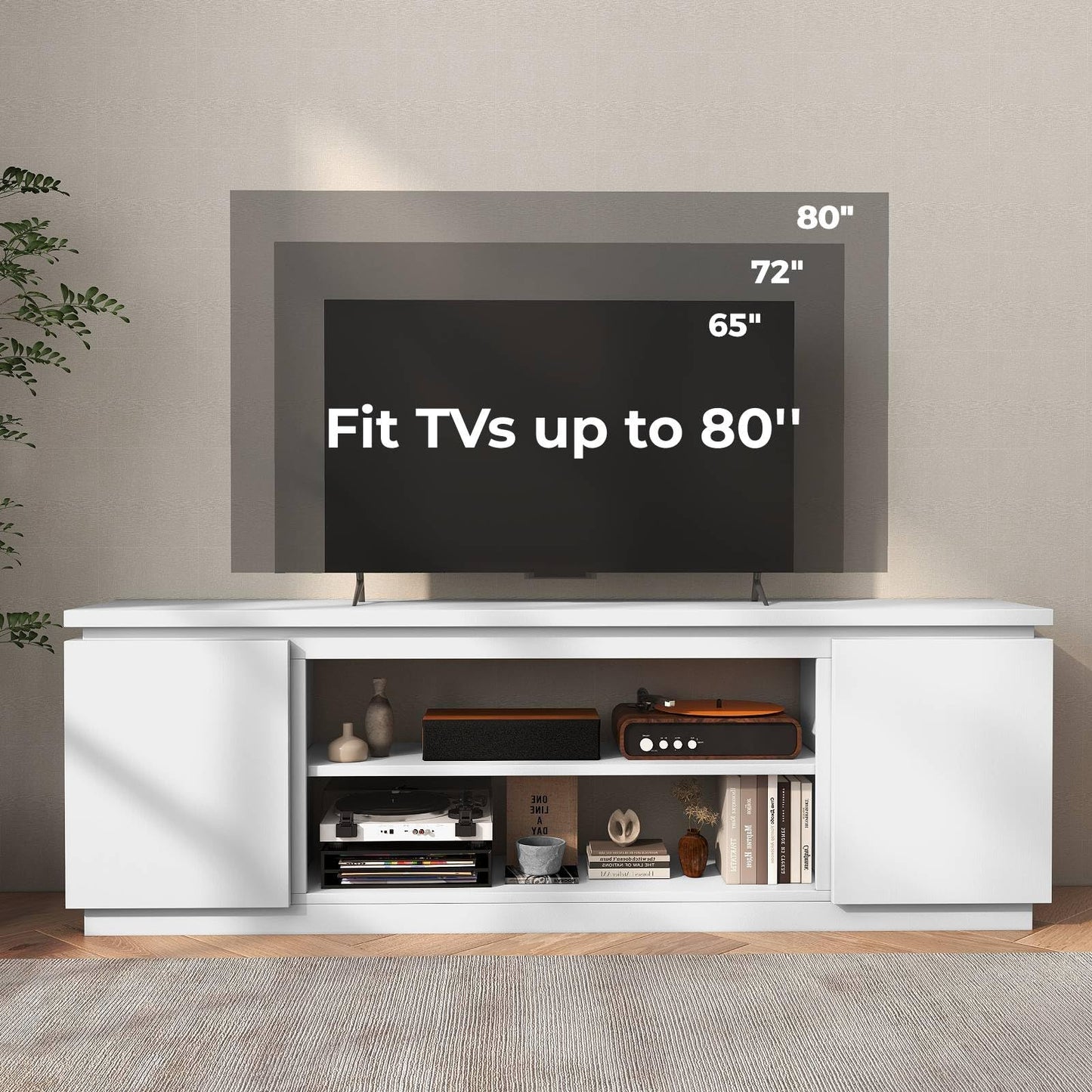 TV Cabinet for TVs up to 80 Inch Media Console Table with 3 Adjustable Shelves