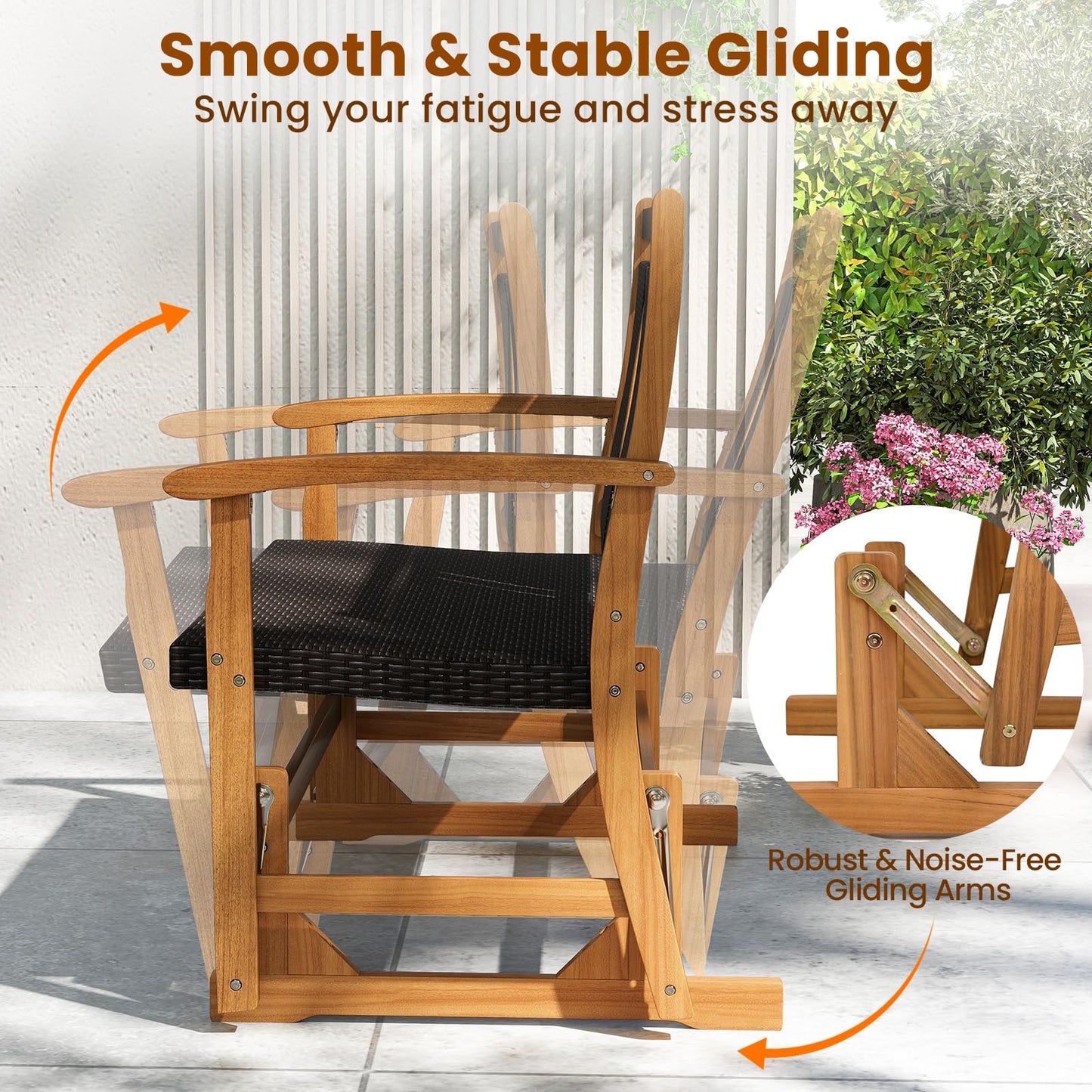 Patio Rattan Glider Bench Swing Gliding Rocker for 2
