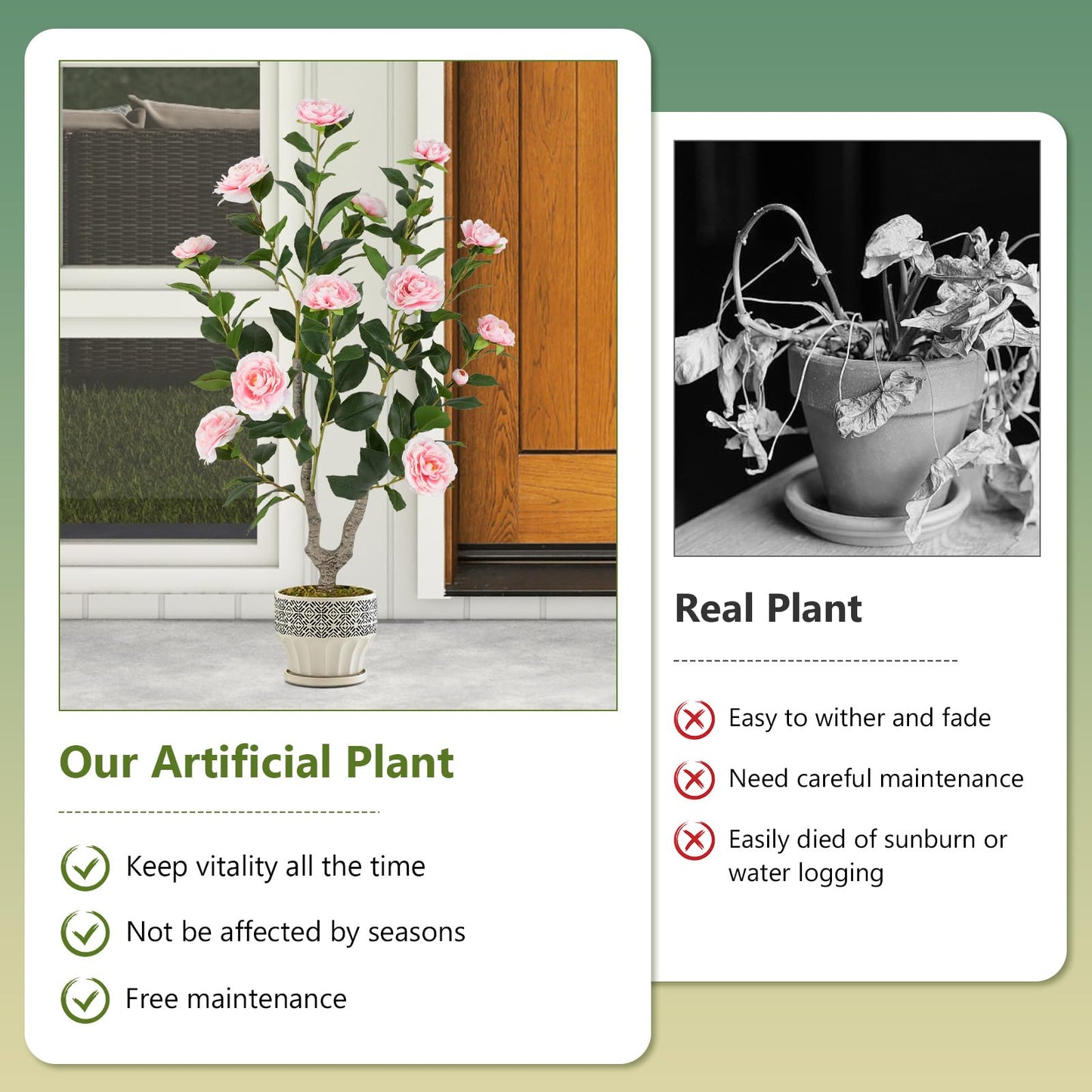 90CM Artificial Camellia Tree Faux Flower Plant in Nursery Pot