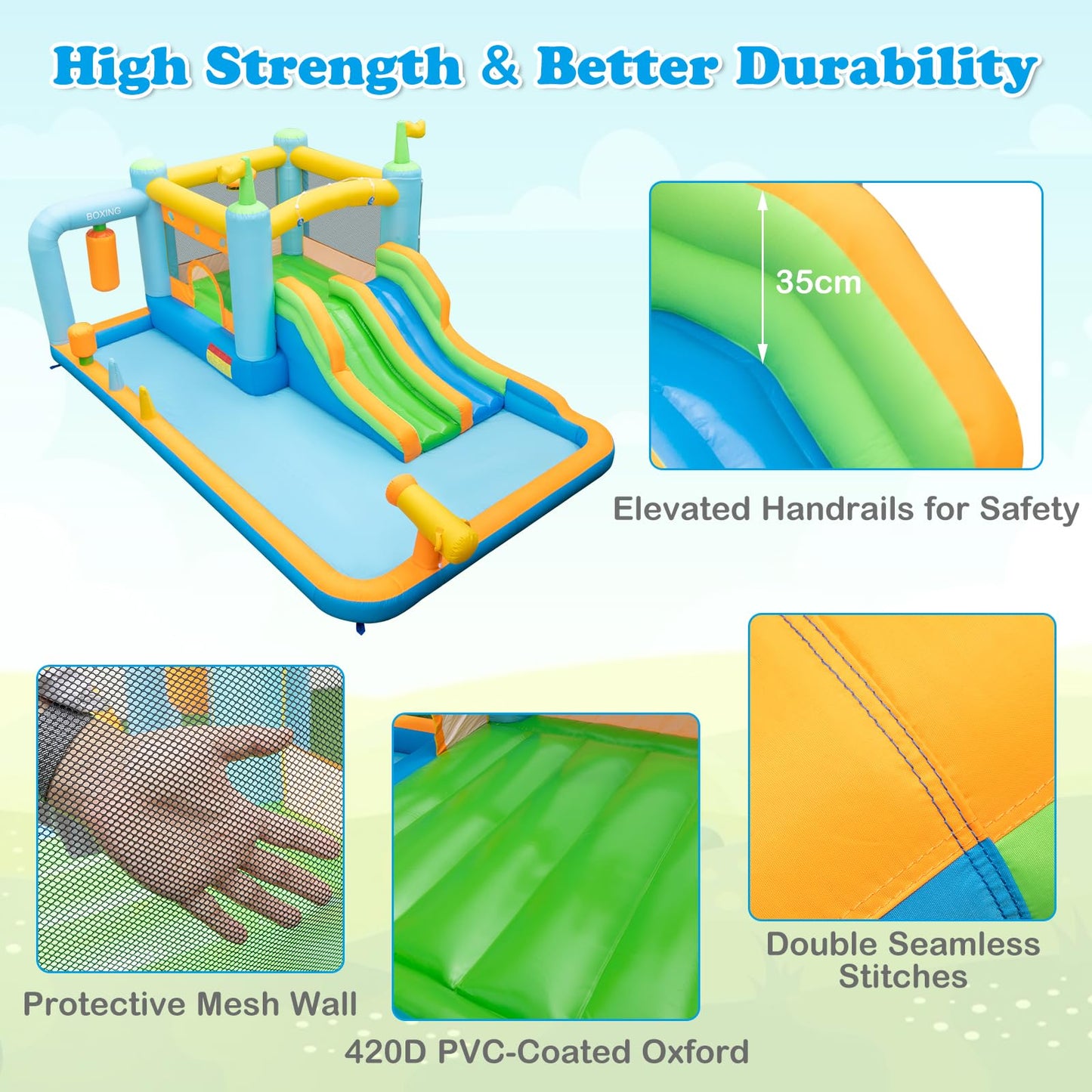 7 in 1 Inflatable Water Park with 2 Slides for 3-10 Years Old