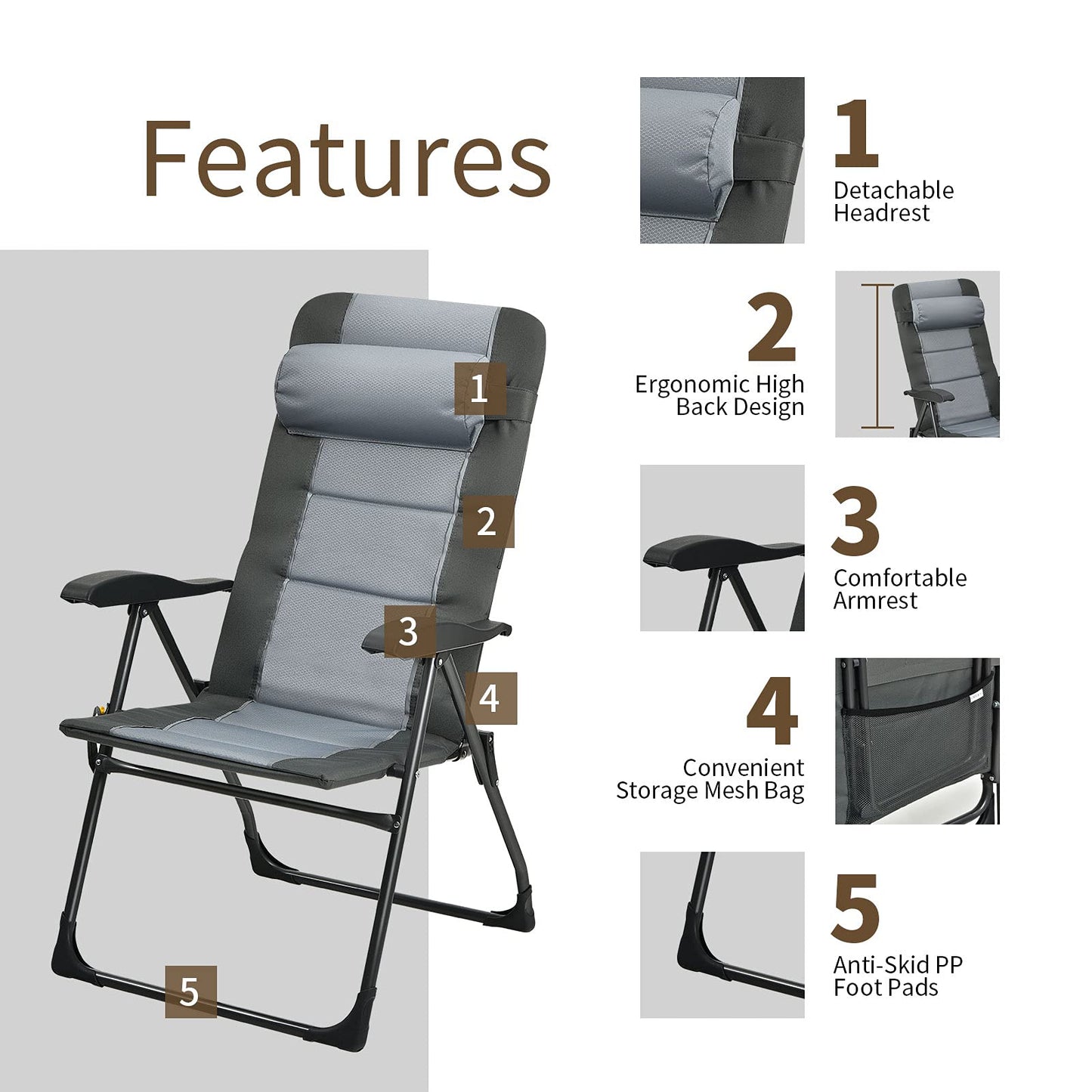 Set of 2 Patio Dining Chairs and Ottoman with 7-Position Adjustable Backrest