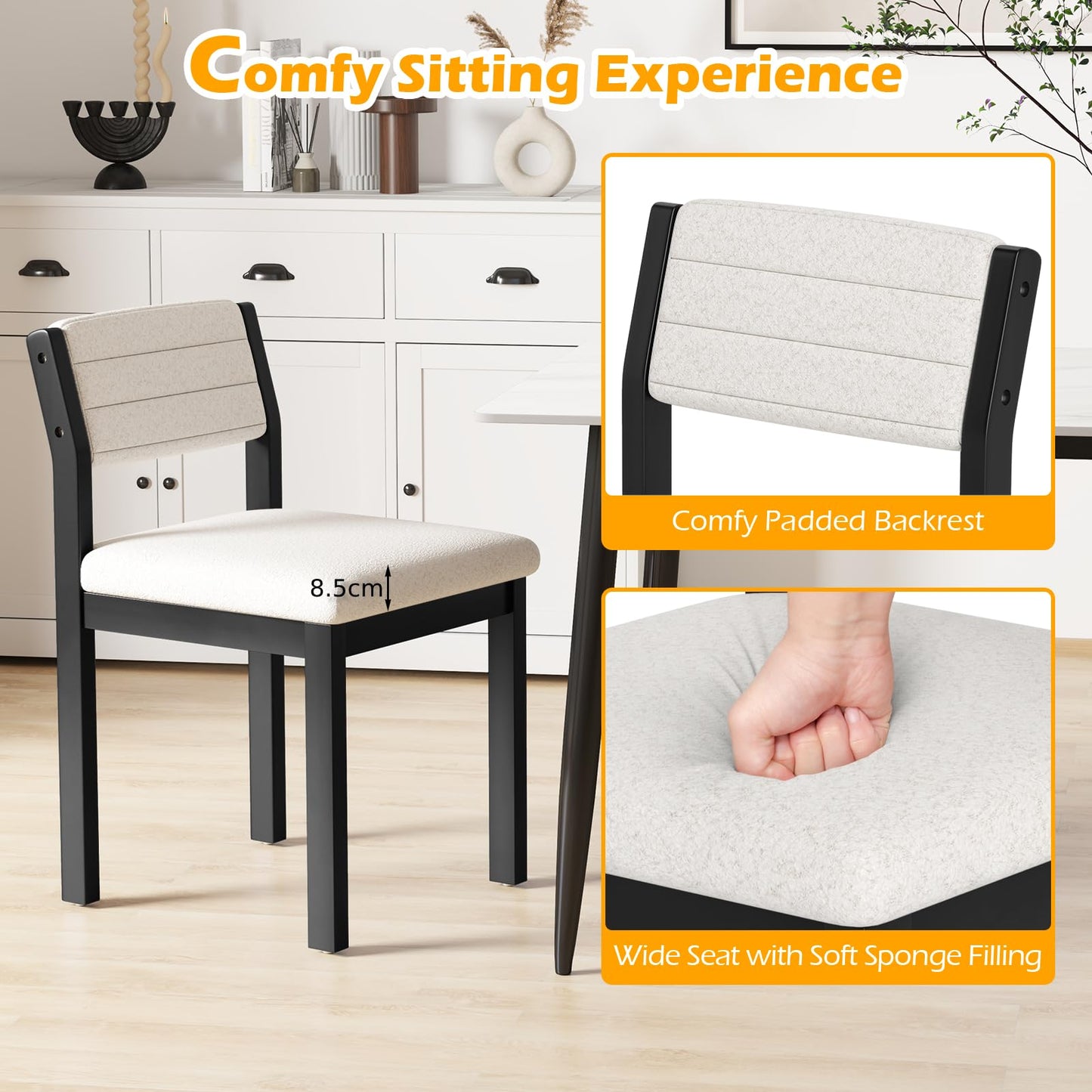 Imitation Lamb Fleece Home Chair with Upholstered Seat and Rubber Wood Legs