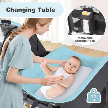 5 in 1 Travel Cot, Portable Baby Crib Bassinet with Rocking Bassinet & Diaper Changing Table