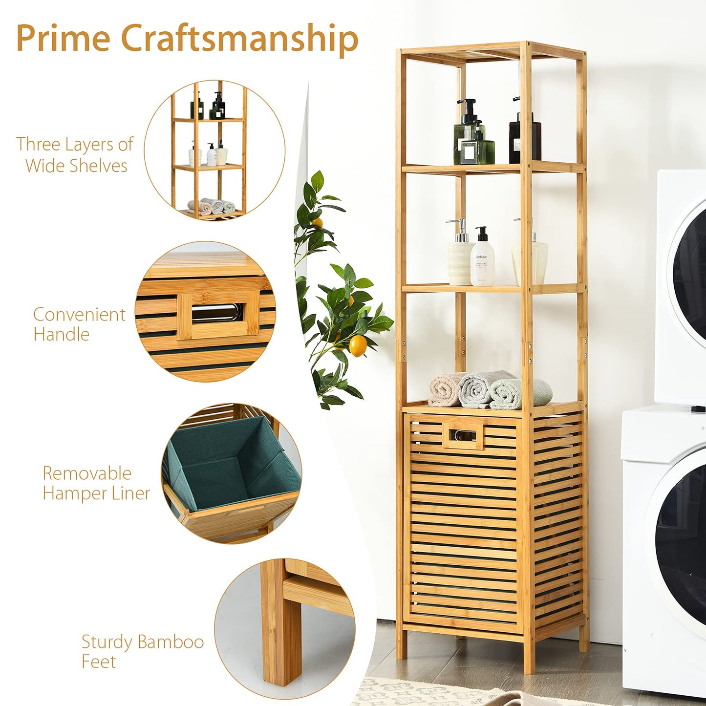 Bathroom Tilt-out Laundry Hamper Organizer with 3-Tier Storage Shelves