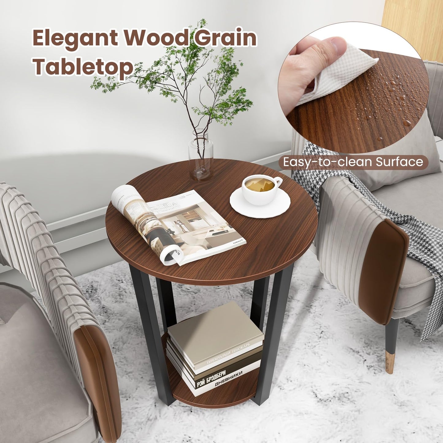 2-Tier Accent Side Table with Open Shelf