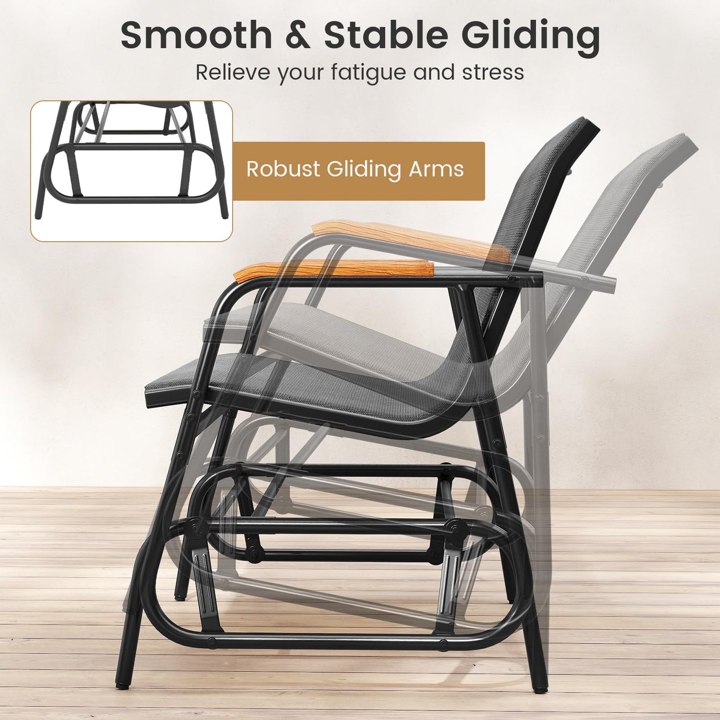2-Person Outdoor Metal Frame Fabric Glider Bench