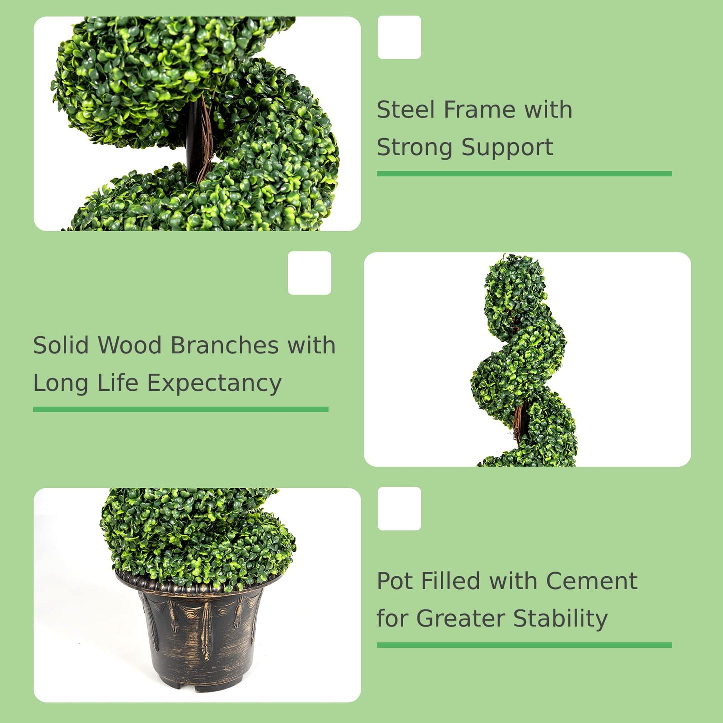 120cm Greenery Faux Boxwood Spiral Plant with Realistic Leaves and Pot