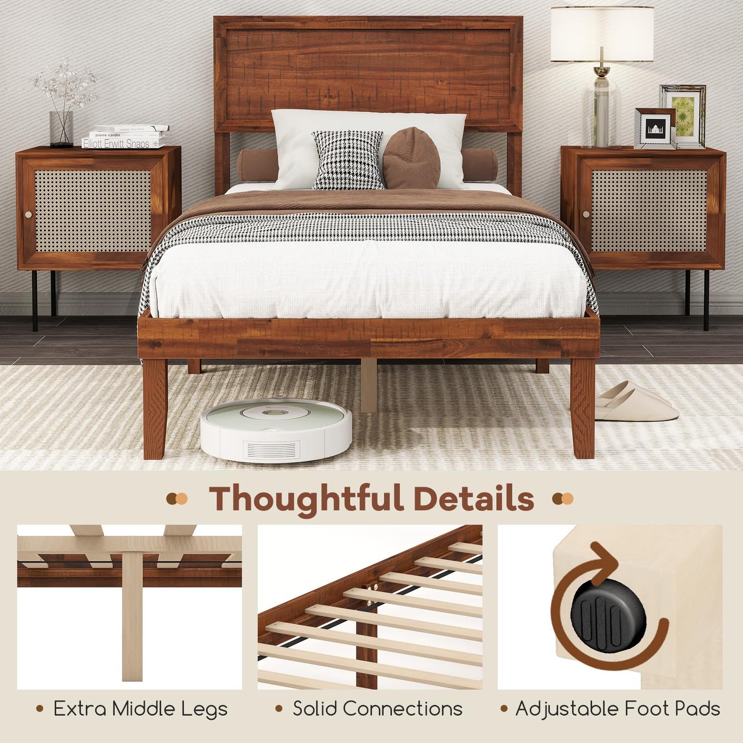 Bed Frame with Headboard and Slats Support