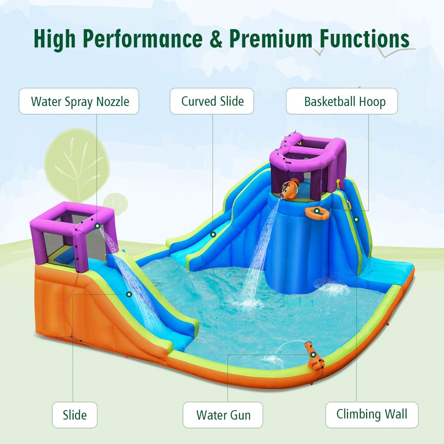 Kids Bouncer Jumping Water Park with Double Slides & Water Guns