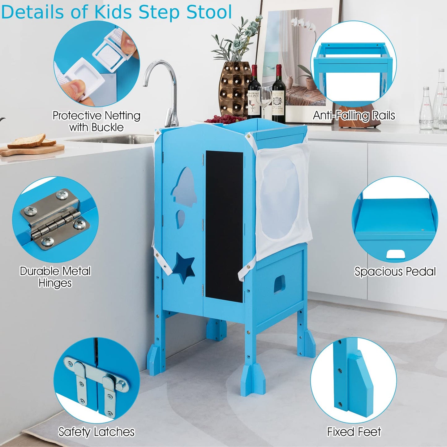 Height Adjustable Toddler Kitchen Helper with Blackboard