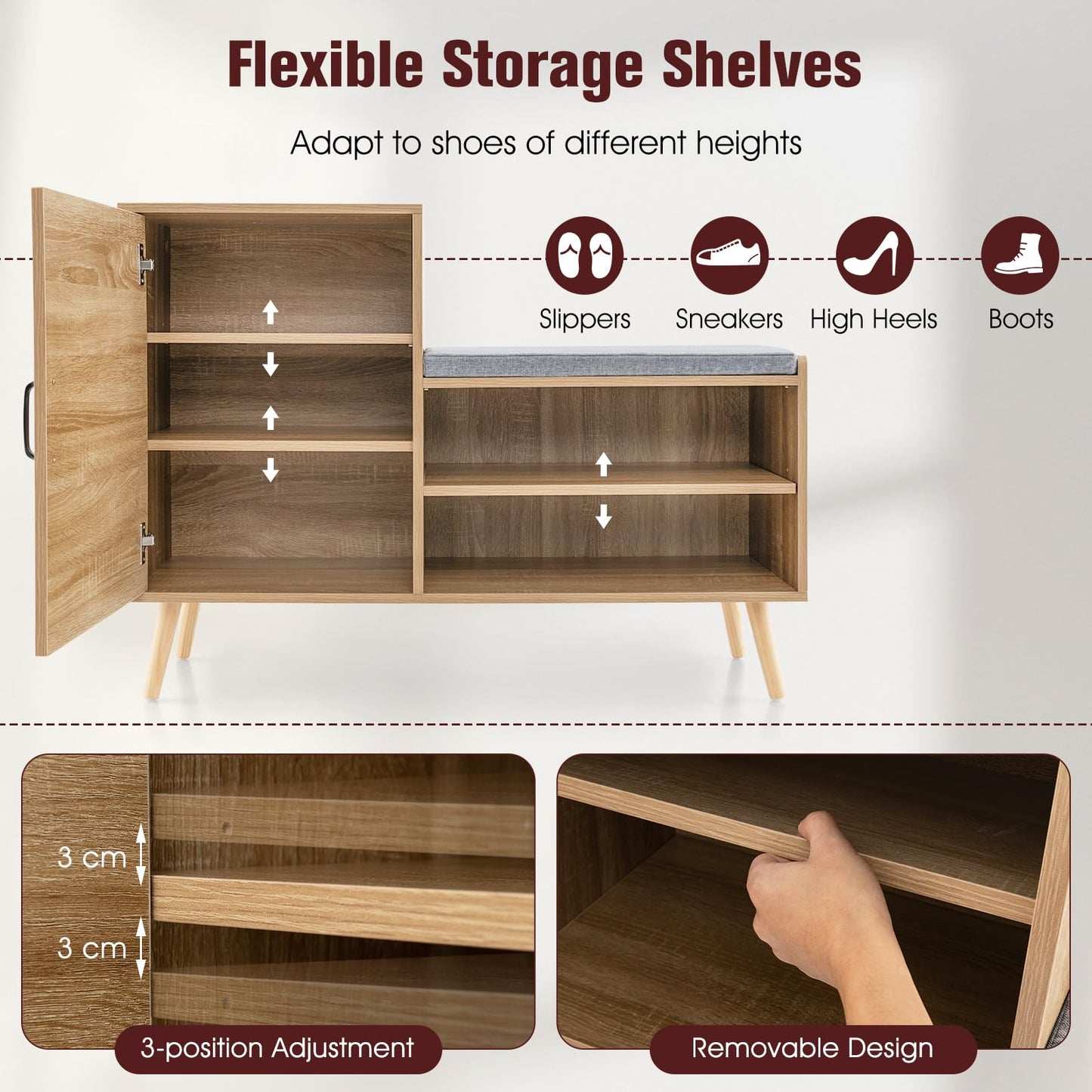 2-in-1 Rattan Shoe Cabinet with Bench and 3 Adjustable Shelves