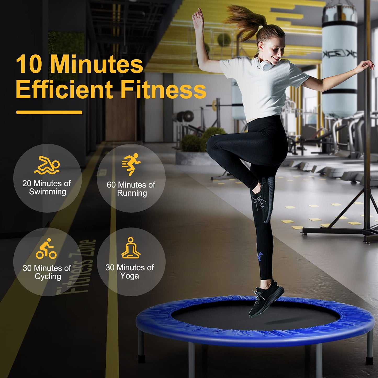 Foldable Fitness Bouncer with 4 Level Adjustable Foam Handle and Safety Padded Cover