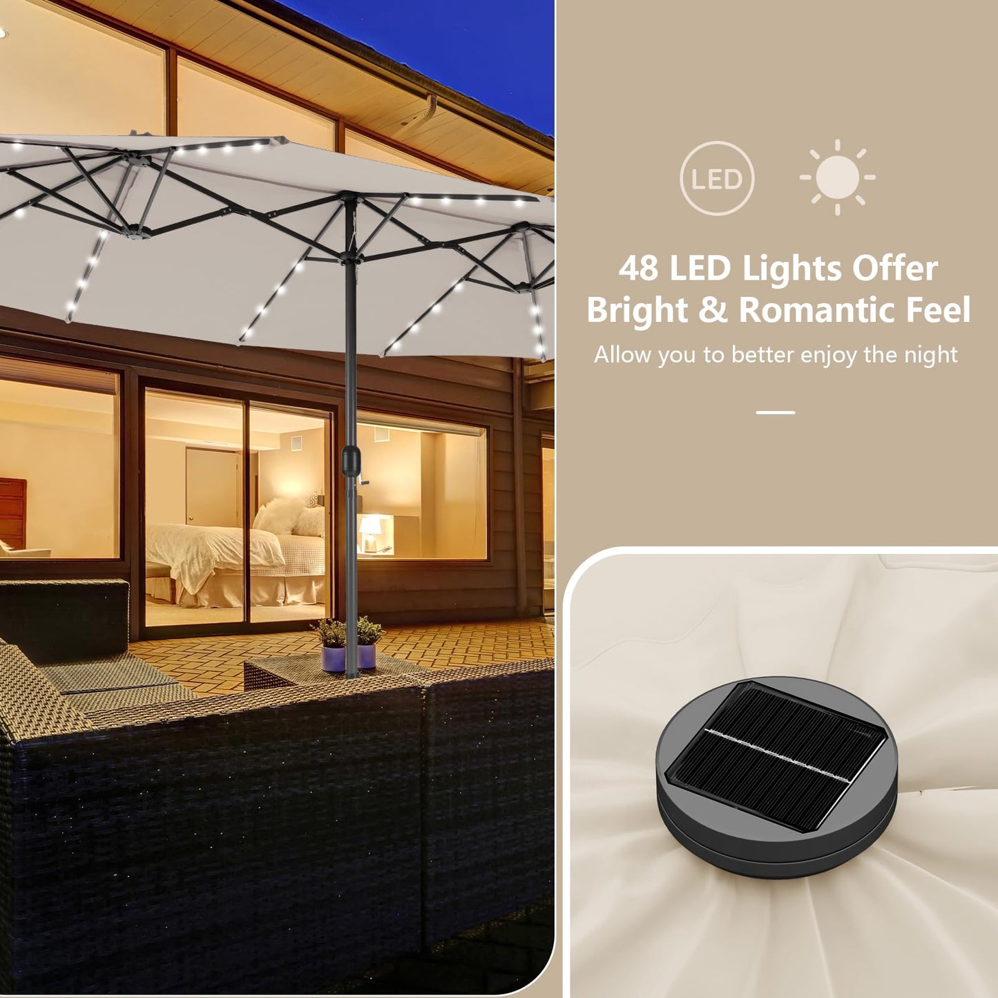 4.5m Double-Sided Parasol with 48 LED Lights and Hand-Crank Mechanism
