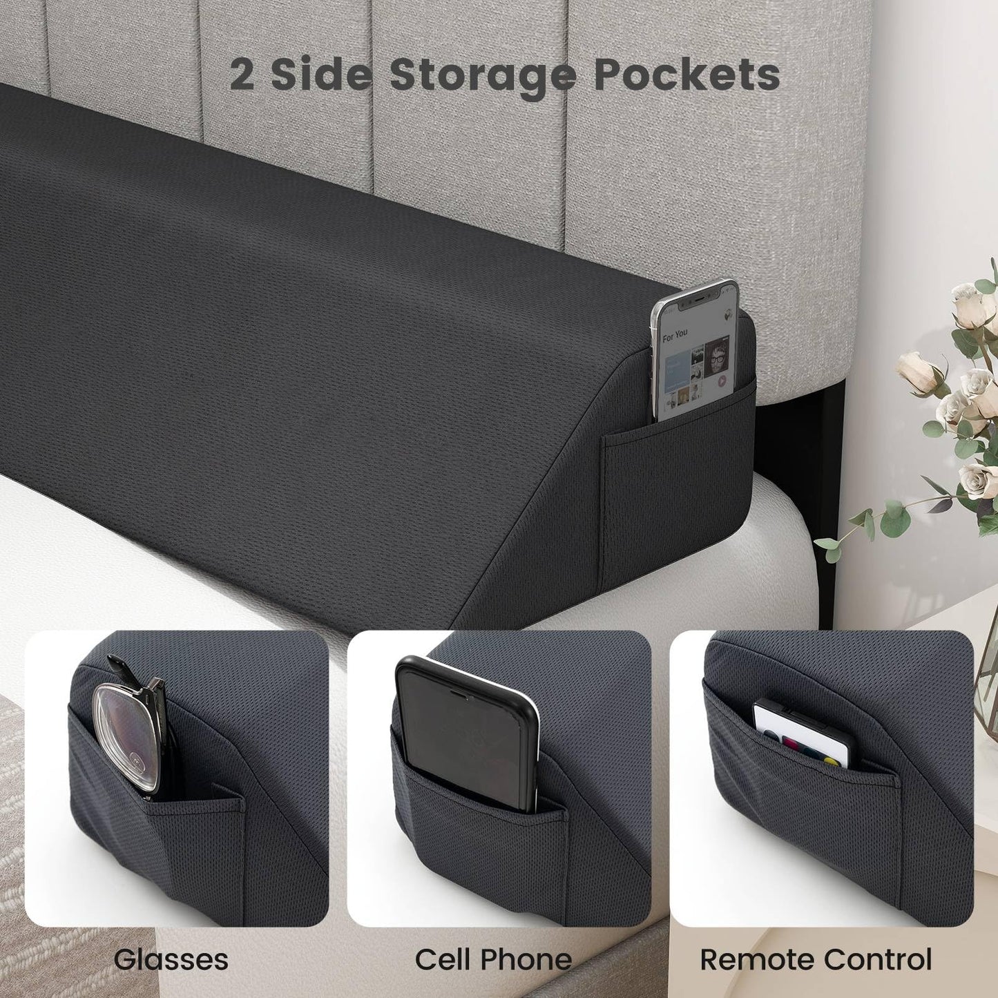 Bed Wedge Pillow with 2 Storage Pockets