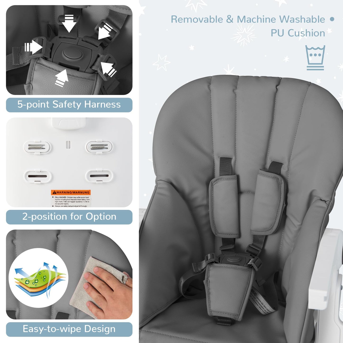 Adjustable Toddlers Highchair with Storage Basket