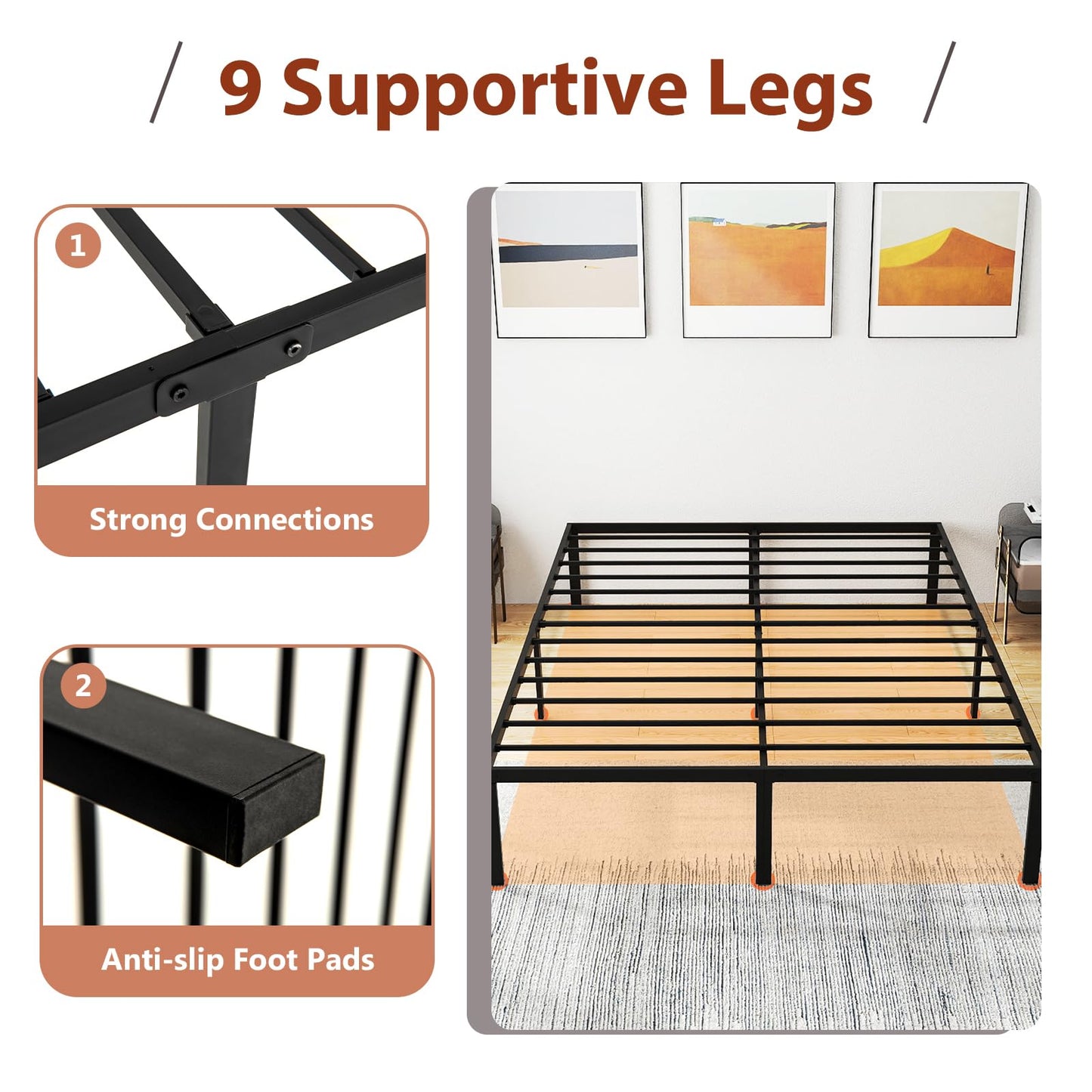 King and Double Size Heavy Duty Metal Platform Bed Frame