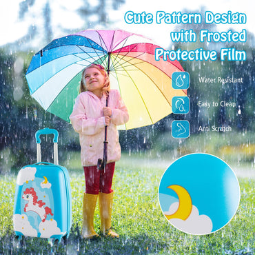 2Pc Kids Luggage Set, 12" & 16" Children Hand Trolley Case with 4 Spinner Wheels, Carry On Suitcase for Boys Girls Travel School