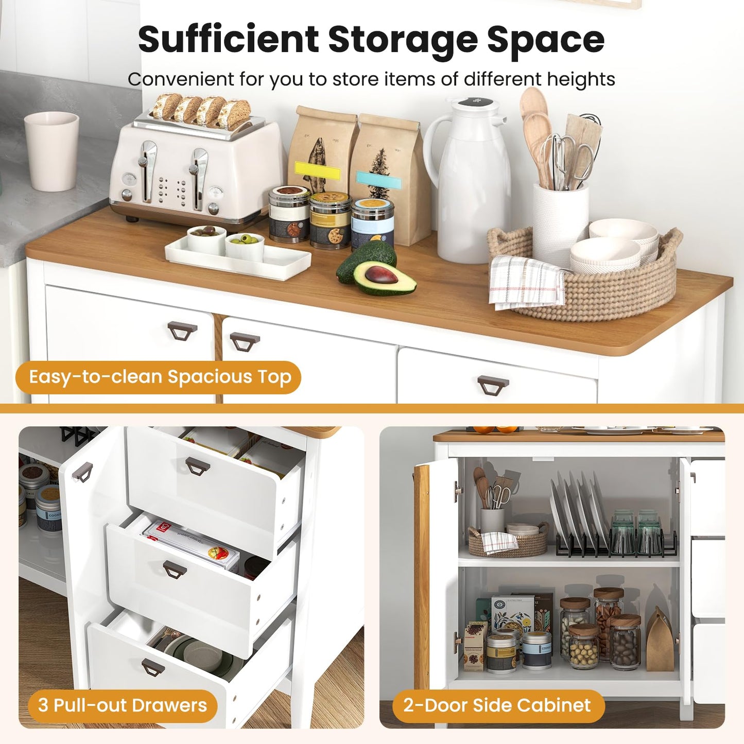 Buffet Cabinet with 2 Door and 3 Pull-out Drawers for Living Room