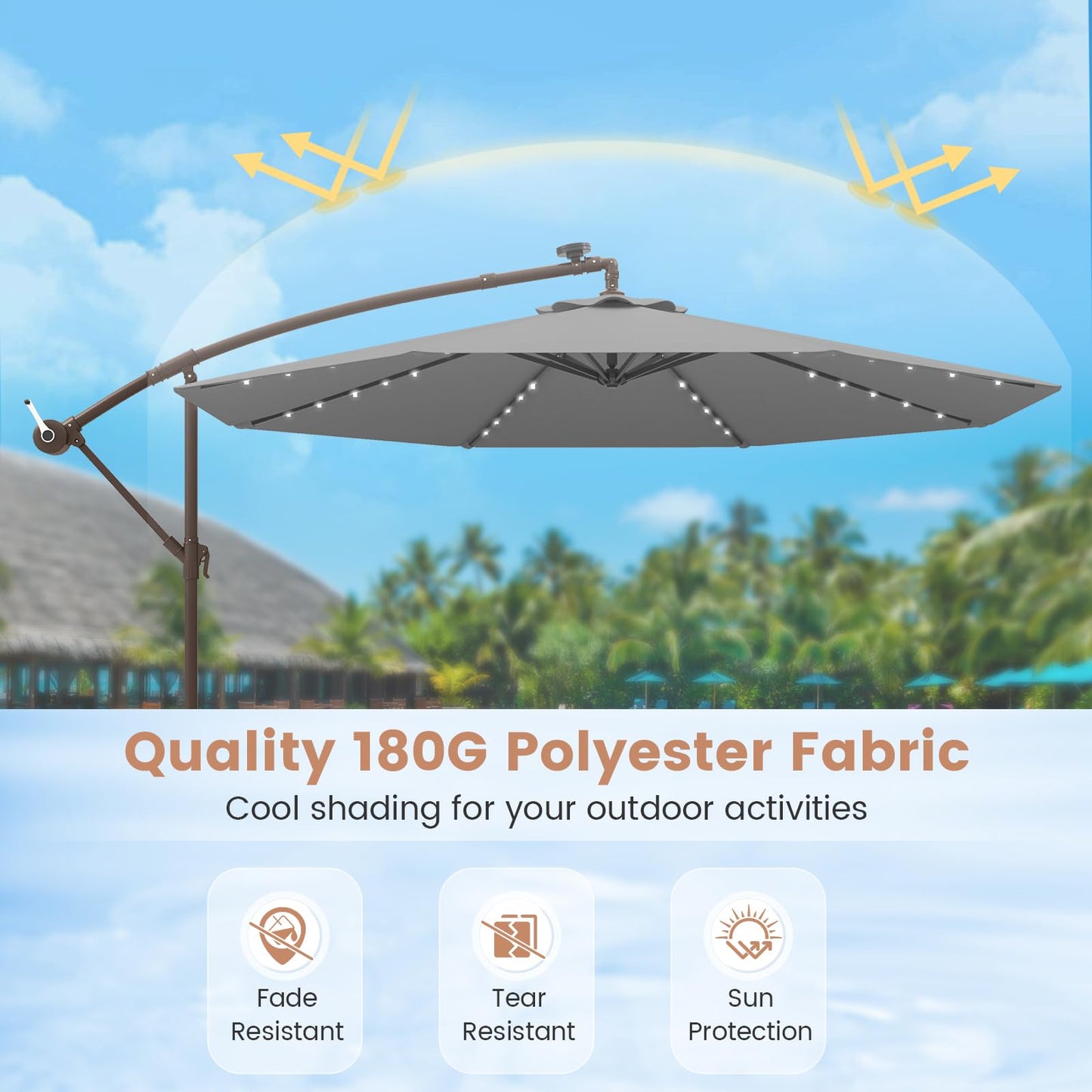 3M Cantilever Garden Parasol with 40 LED Lights & Solar Panel Batteries