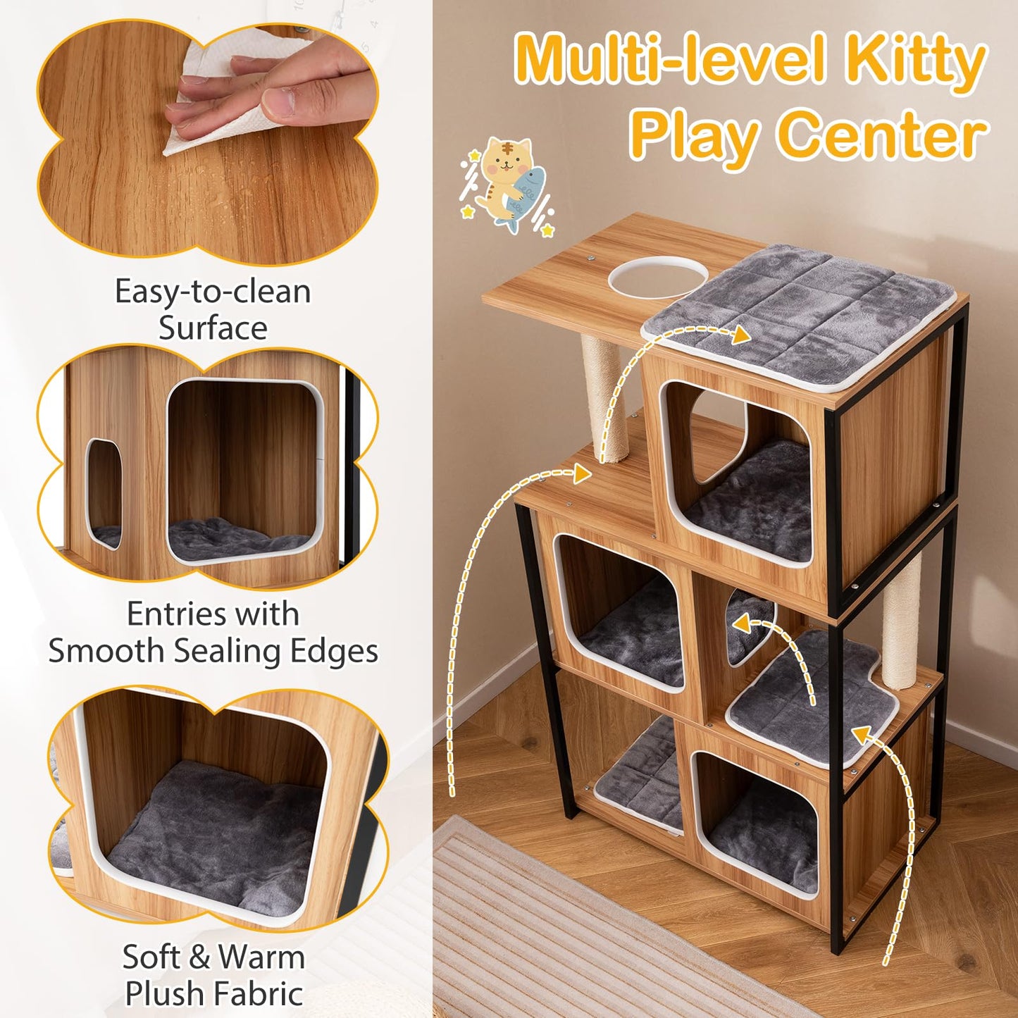 133cm Multi-level Cats Climbing Tower with Scratching Posts