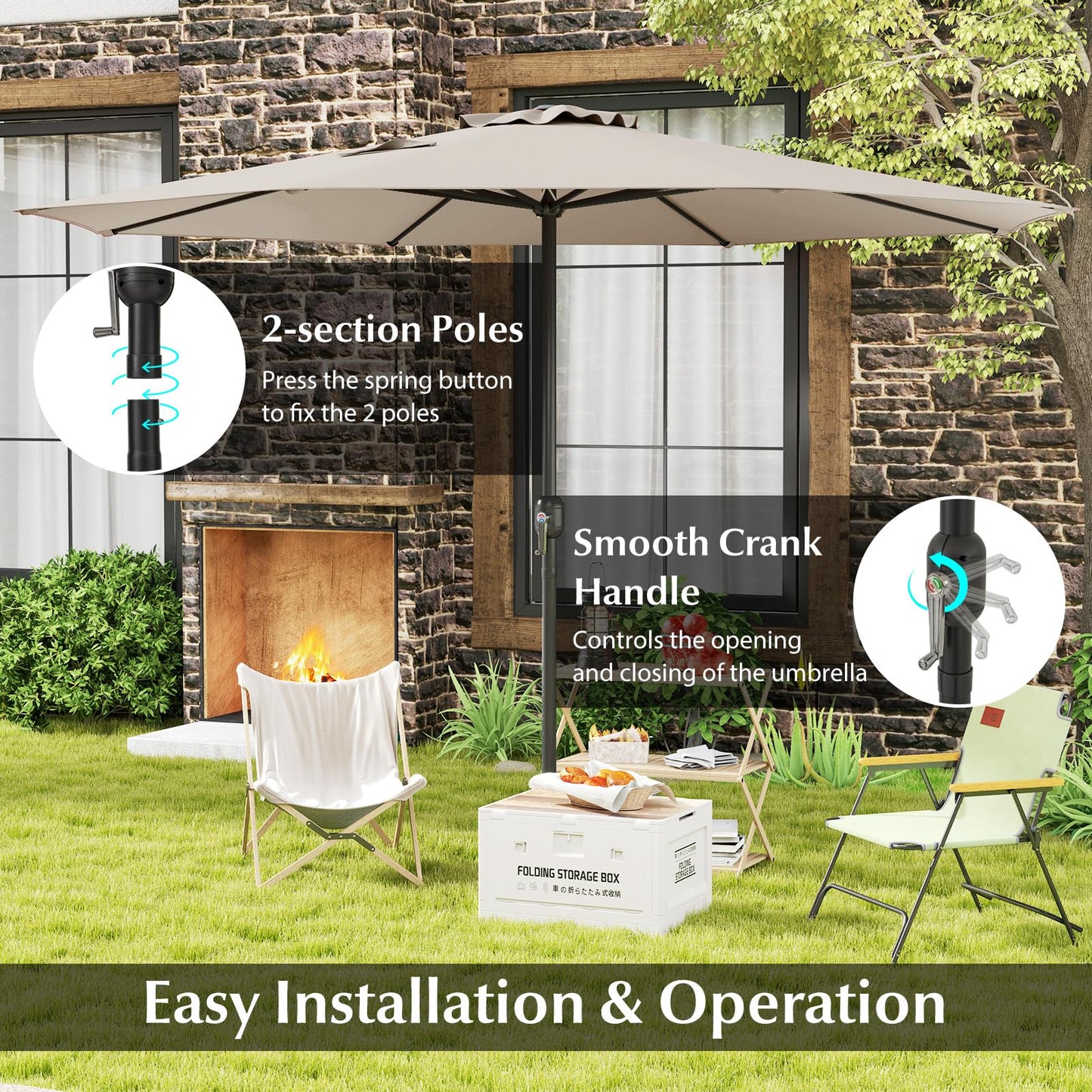 3.5M Water-resistant Patio Umbrella with Crank Handle