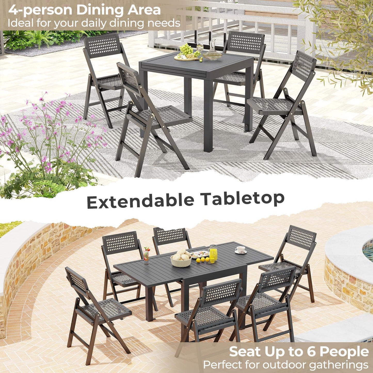 Expandable Patio Dining Table for 4-6 People