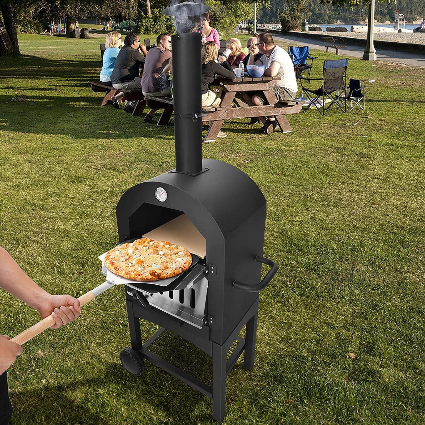 Wood Fired Pizza Maker with Chimney & Pizza Peel