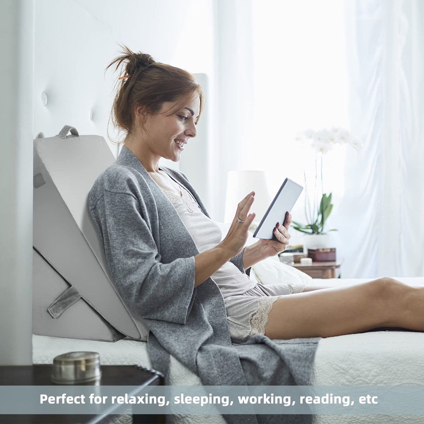 Bed Wedge Pillow with Headrest and Washable Cover for Reading