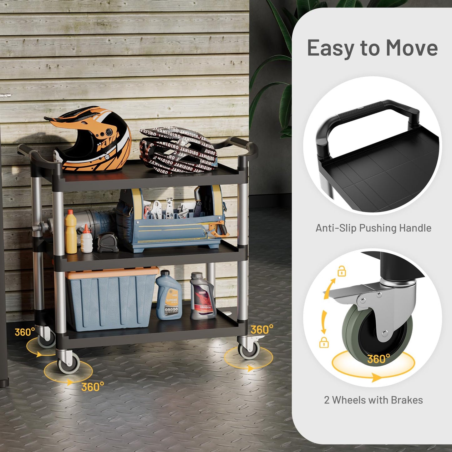 GiantexUK 3 Tier Service Cart, Large Kitchen Storage Trolley with Lockable Wheels and Ergonomic Handles