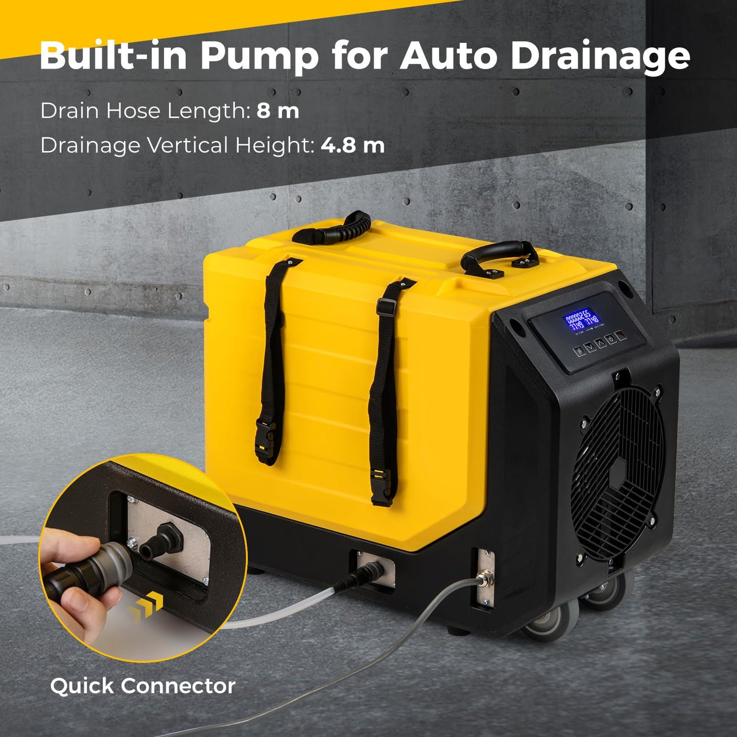 90L/Day Commercial Dehumidifier with Pump and 2 Wheels