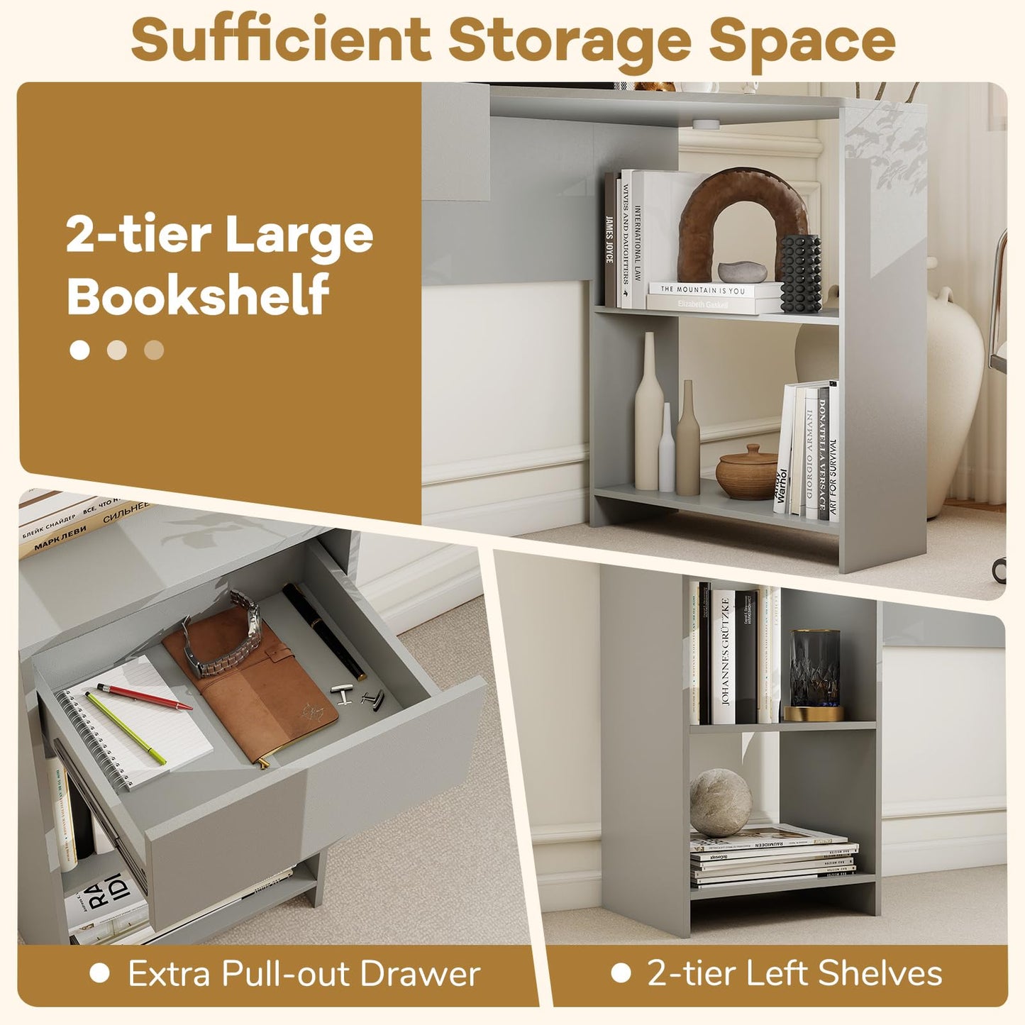 L-Shaped Computer Desk with Storage and Open Shelves for Living Room Bedroom