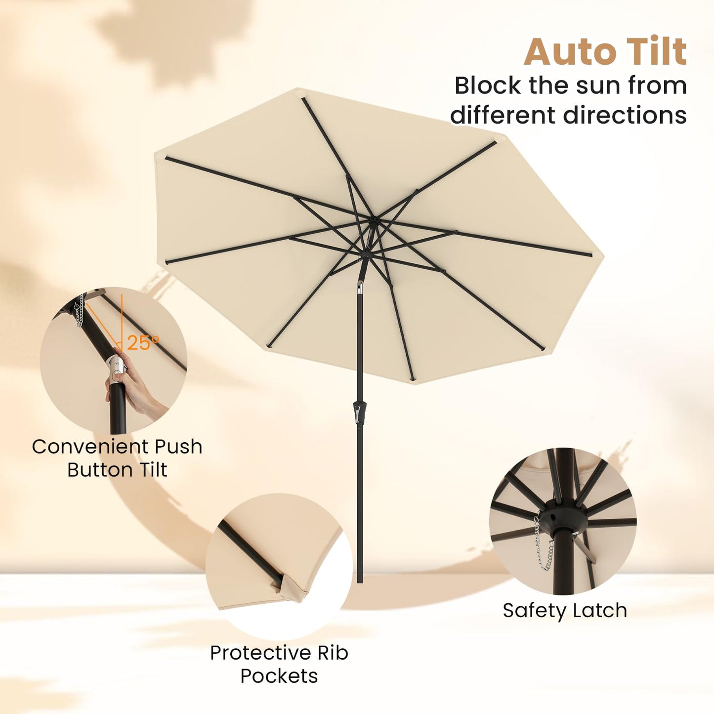 3M Waterproof Garden Parasol with Tilt & Crank Handle