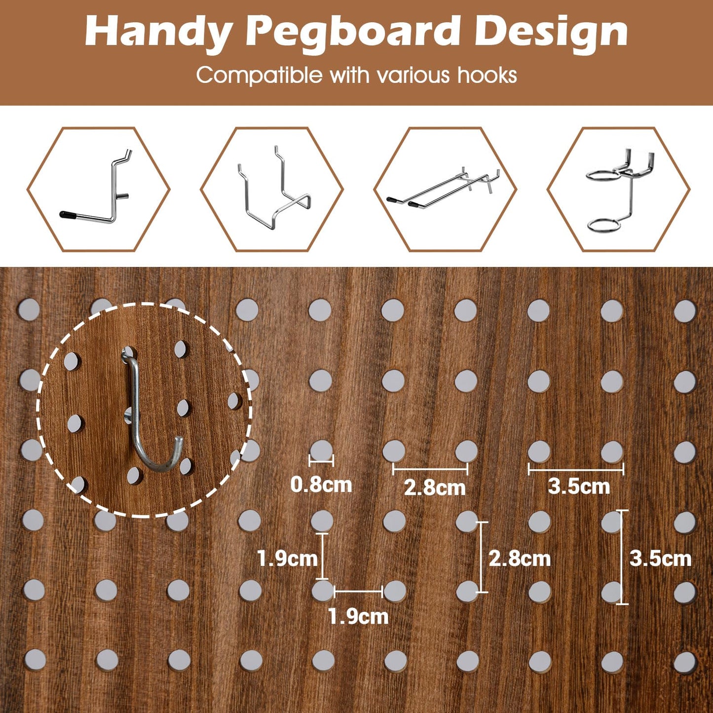 4 Panel Folding Room Divider with Pegboard Display Wooden Wall Privacy Screen Protector