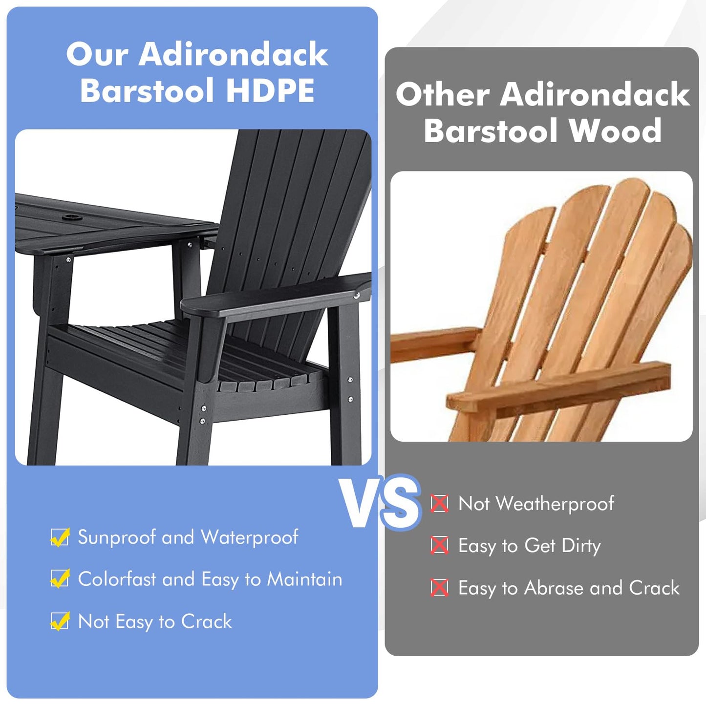 Adirondack Twin Chairs with Footrests & Table