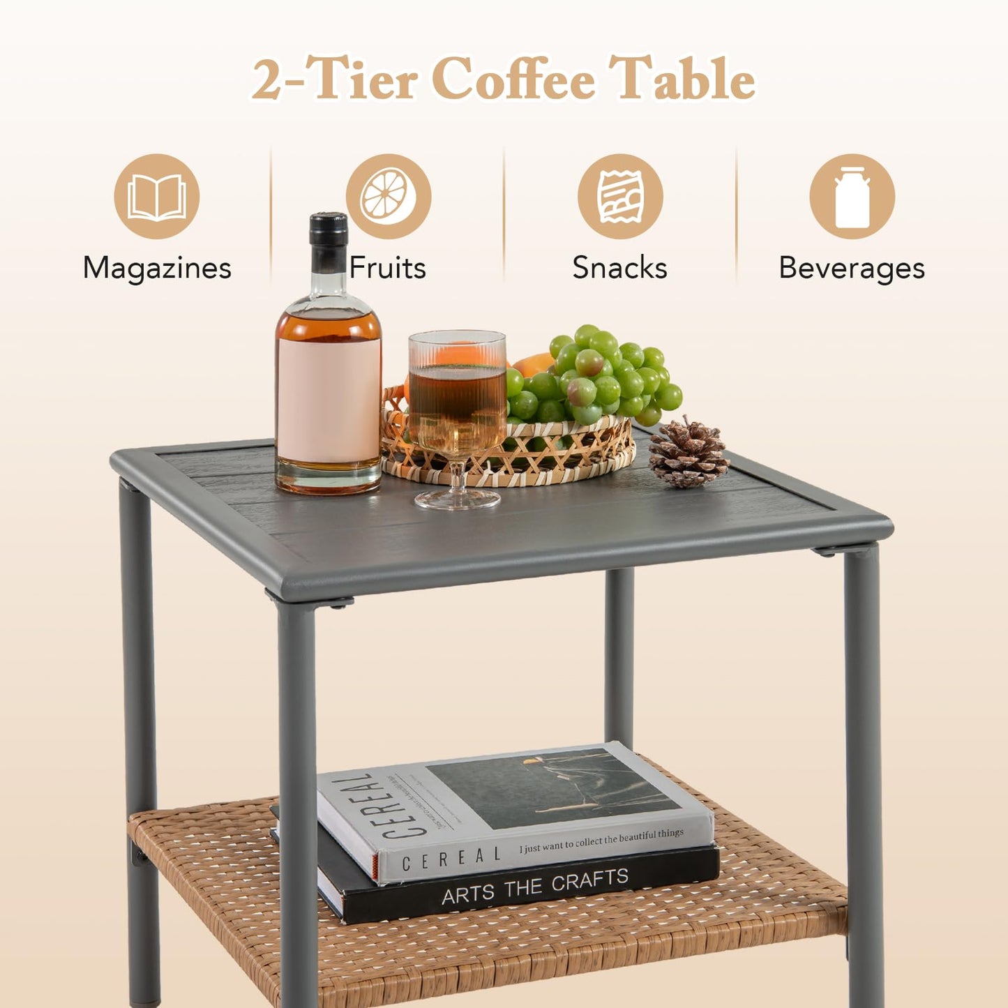 L Shaped Patio Conversation Set with Cushions & Coffee Table