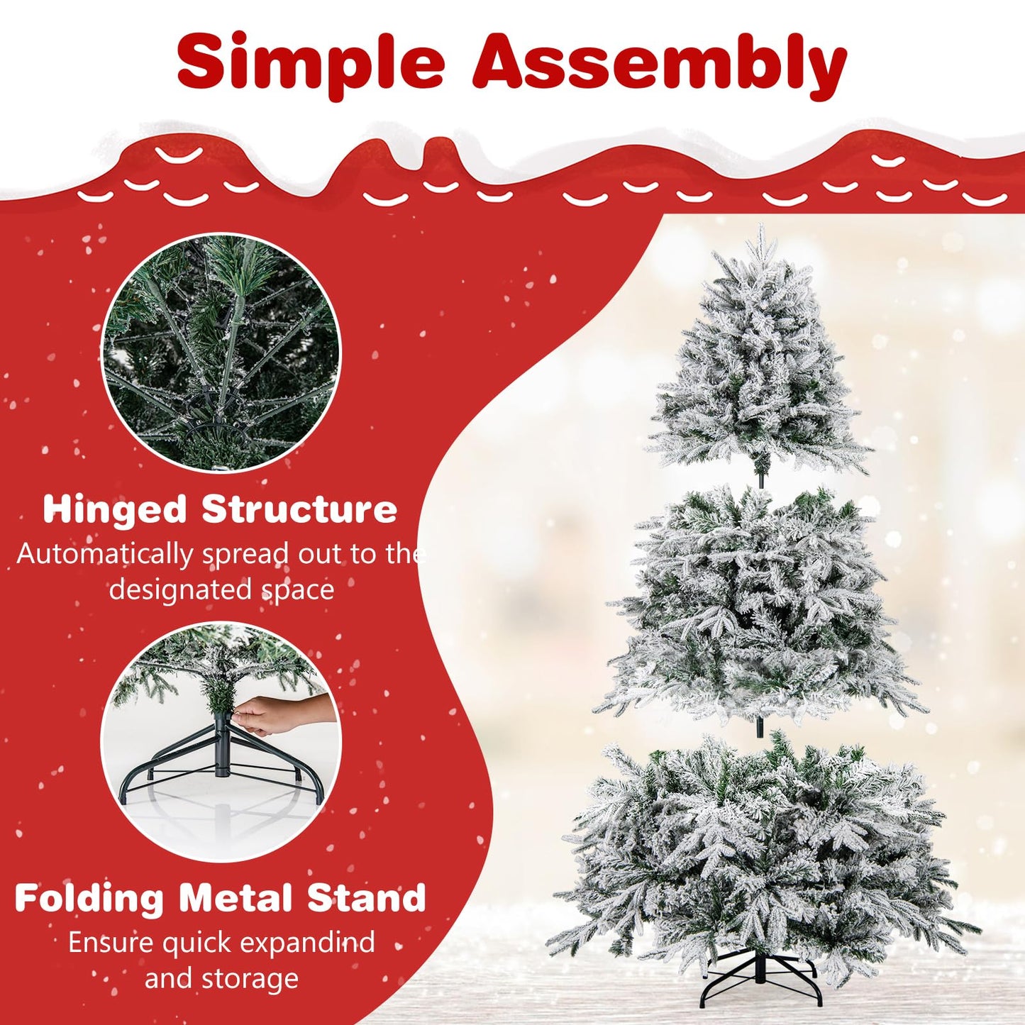180 cm Artificial Christmas Tree Pre-lit Hinged Xmas Tree with 270 Warm White LED Lights