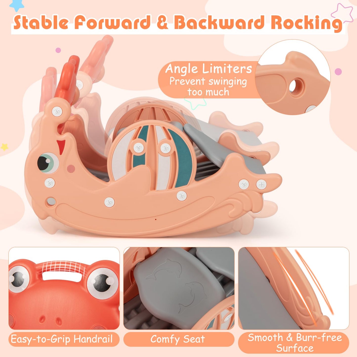 3-in-1 Kids Slide Rocking Horse Set Convertible with Basketball Hoop