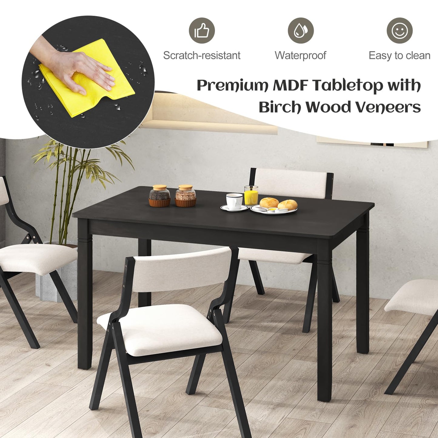 Wooden Rectangular Dining Table with Rubber Wood Legs for 4 People