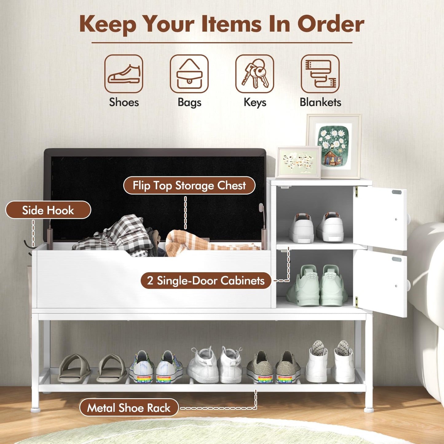 Entryway Shoe Storage Bench Cabinet Shoes Organizer Unit