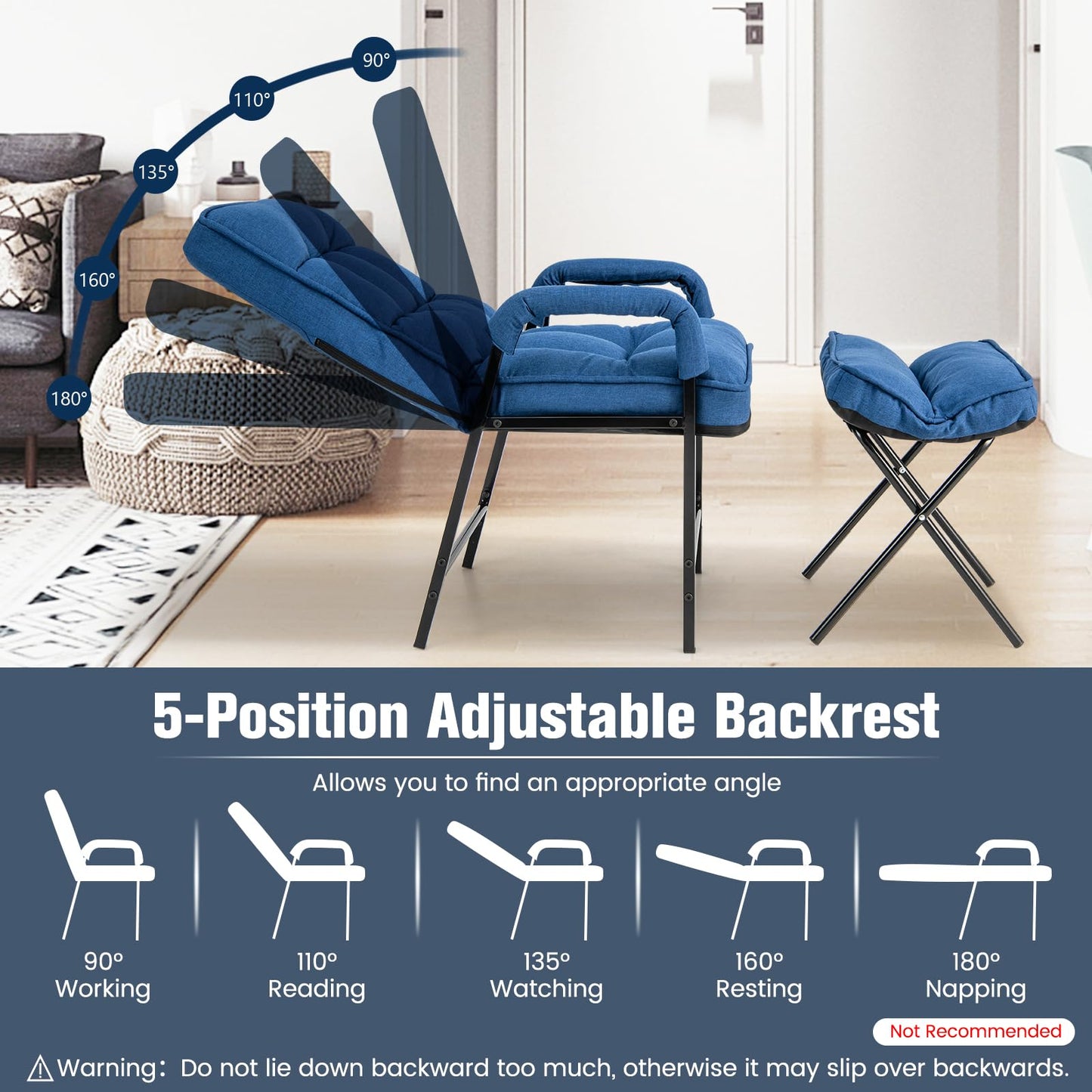 Modern Accent Chair Linen Fabric Arm Chair with Ottoman