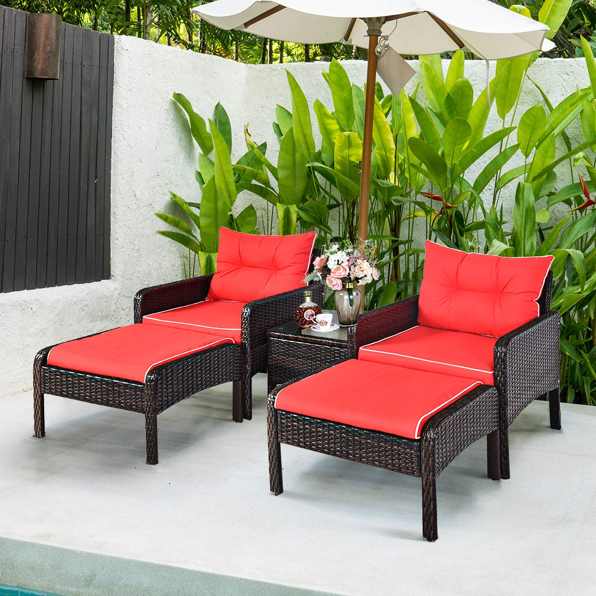 4-Seater Cushioned Sofa Chair with Glass Top Coffee Table and Footstool
